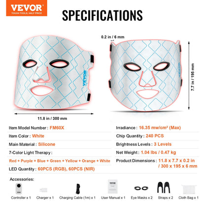 LED Light Therapy Face Mask – 7-Color Skin Treatment with 850nm Near-Infrared